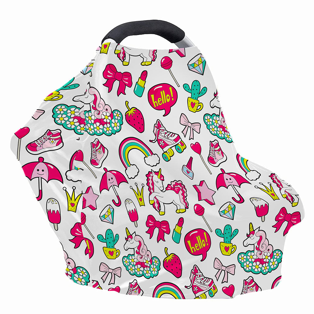 White Girly Unicorn Pattern Print Baby Seat Cover
