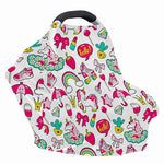 White Girly Unicorn Pattern Print Baby Seat Cover