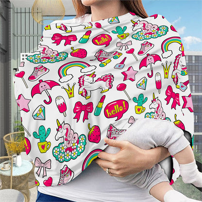 White Girly Unicorn Pattern Print Baby Seat Cover