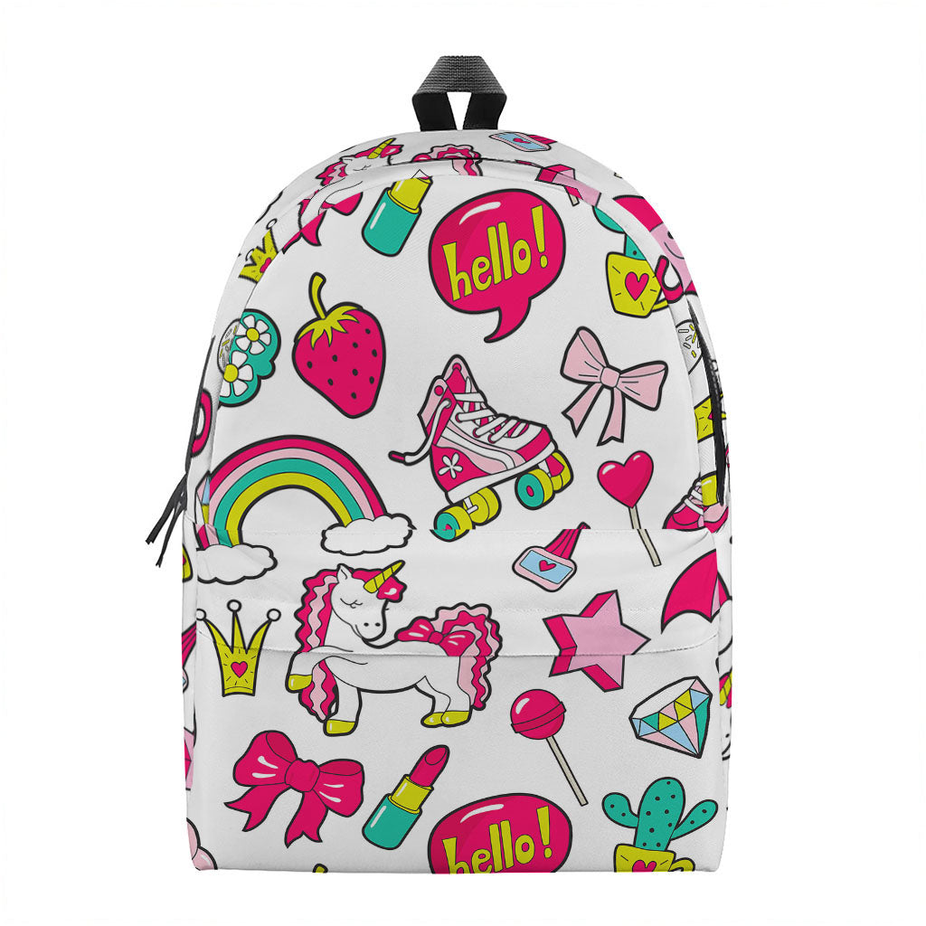 White Girly Unicorn Pattern Print Backpack