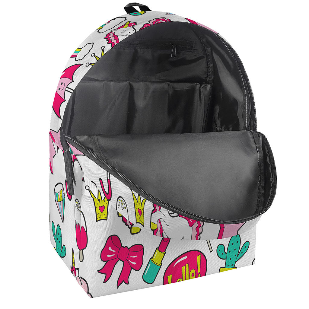 White Girly Unicorn Pattern Print Backpack