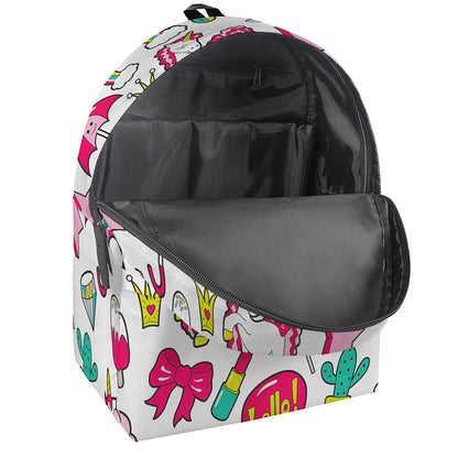 White Girly Unicorn Pattern Print Backpack