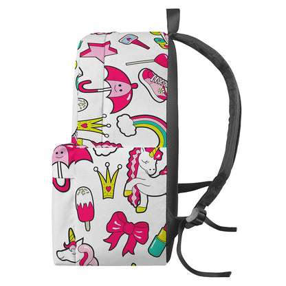 White Girly Unicorn Pattern Print Backpack