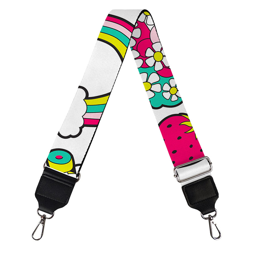 White Girly Unicorn Pattern Print Bag Strap