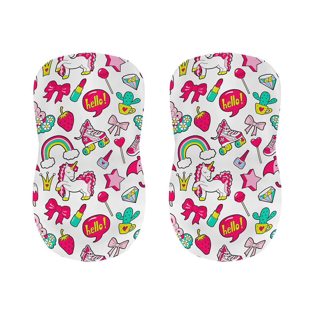 White Girly Unicorn Pattern Print Bar Stool Covers