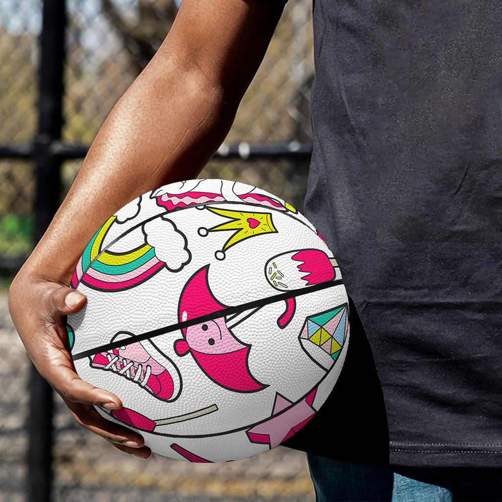 White Girly Unicorn Pattern Print Basketball