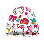 White Girly Unicorn Pattern Print Beanie