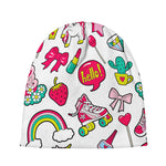 White Girly Unicorn Pattern Print Beanie