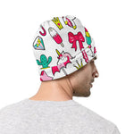 White Girly Unicorn Pattern Print Beanie