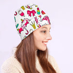 White Girly Unicorn Pattern Print Beanie