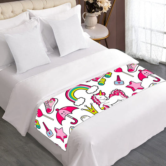 White Girly Unicorn Pattern Print Bed Runner
