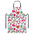 White Girly Unicorn Pattern Print Bib Apron With Pocket