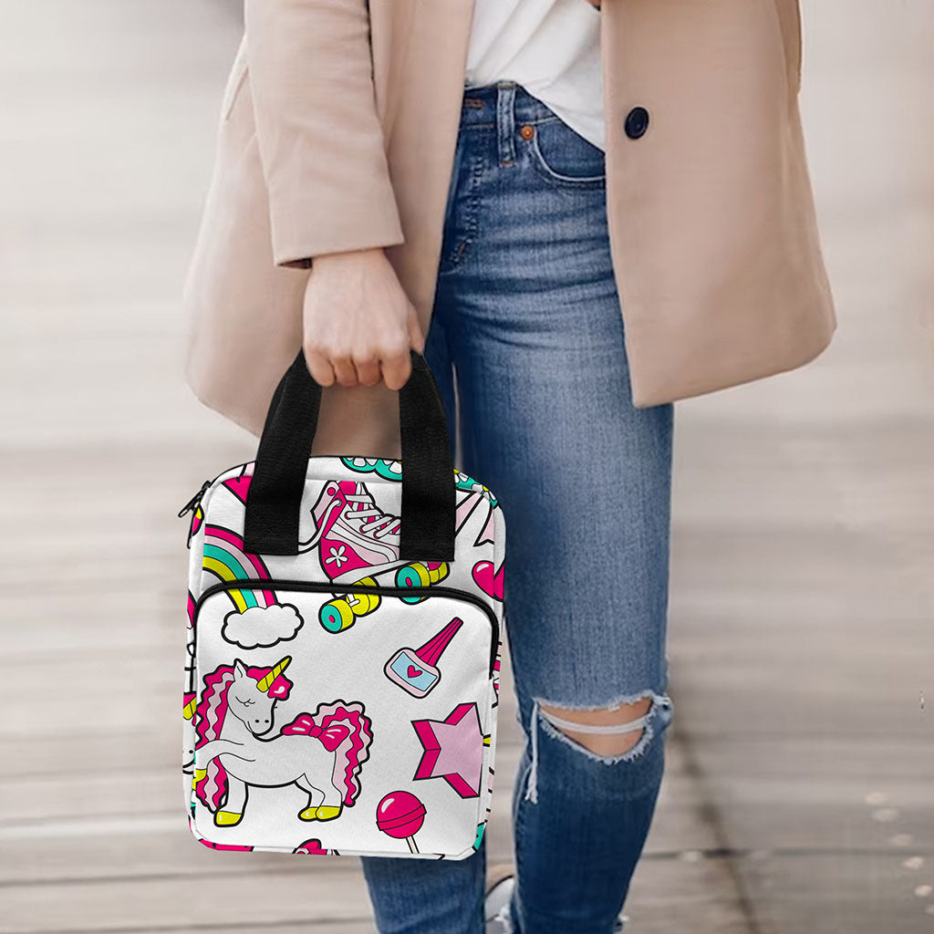 White Girly Unicorn Pattern Print Bible Tote Bag