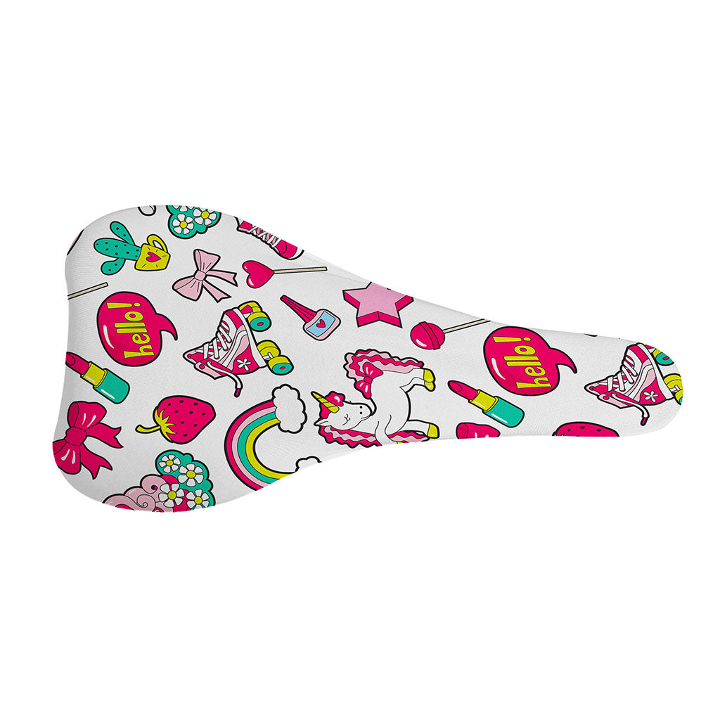 White Girly Unicorn Pattern Print Bicycle Seat Cover