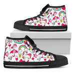 White Girly Unicorn Pattern Print Black High Top Sneakers