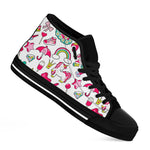 White Girly Unicorn Pattern Print Black High Top Sneakers