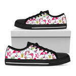 White Girly Unicorn Pattern Print Black Low Top Sneakers