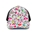 White Girly Unicorn Pattern Print Black Mesh Trucker Hat