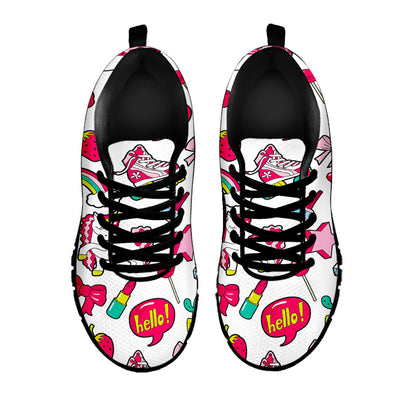 White Girly Unicorn Pattern Print Black Running Shoes