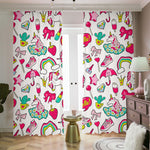 White Girly Unicorn Pattern Print Blackout Pencil Pleat Curtains