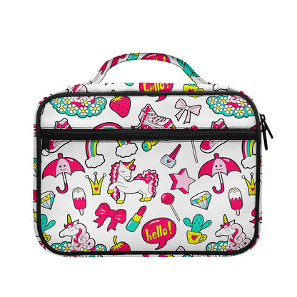 White Girly Unicorn Pattern Print Briefcase Bible Bag