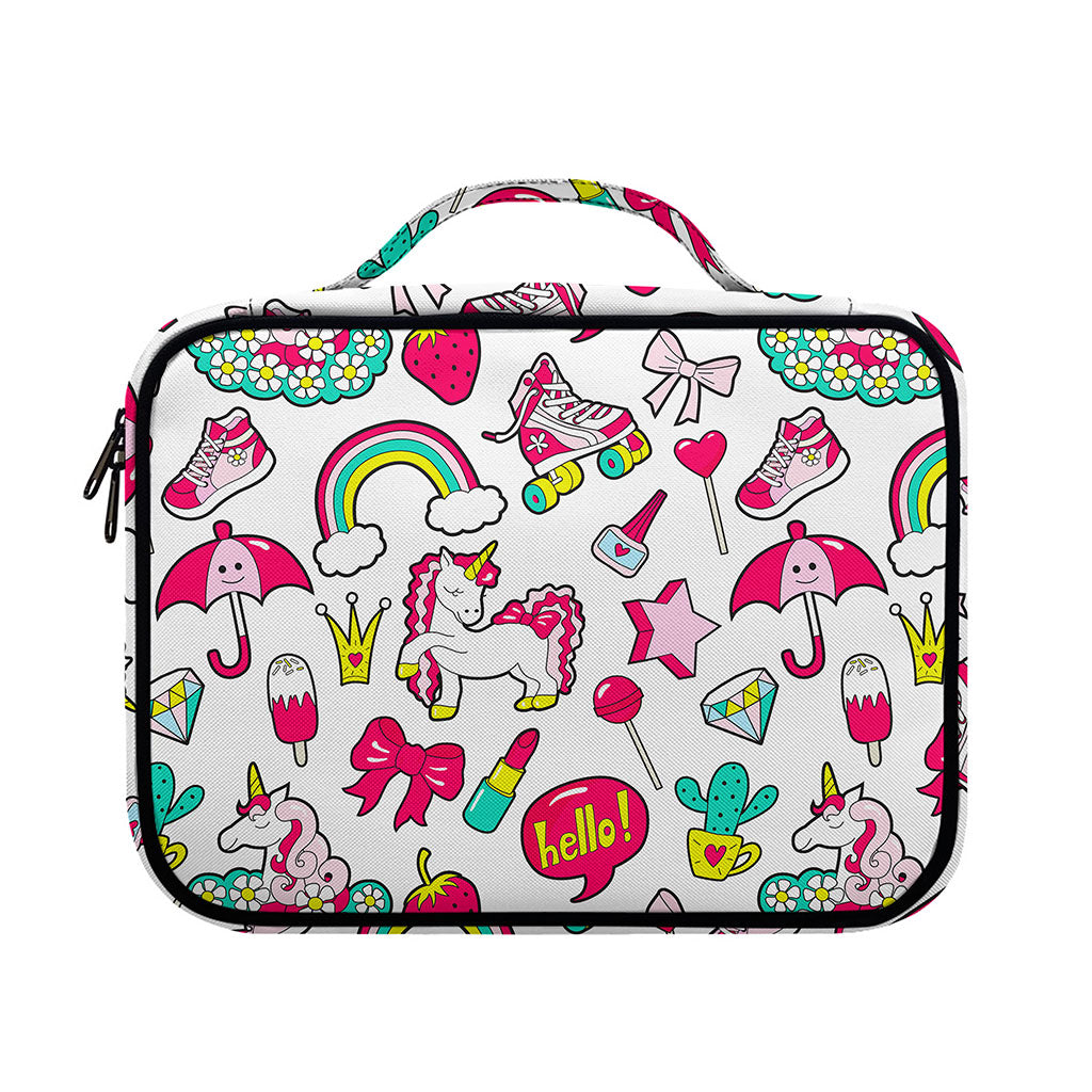White Girly Unicorn Pattern Print Briefcase Bible Bag