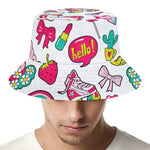 White Girly Unicorn Pattern Print Bucket Hat