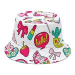 White Girly Unicorn Pattern Print Bucket Hat