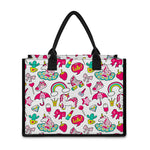 White Girly Unicorn Pattern Print Canvas Tote Bag