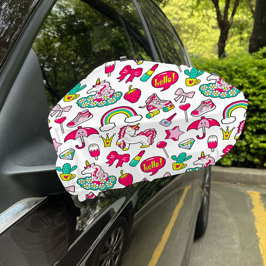 White Girly Unicorn Pattern Print Car Side Mirror Covers