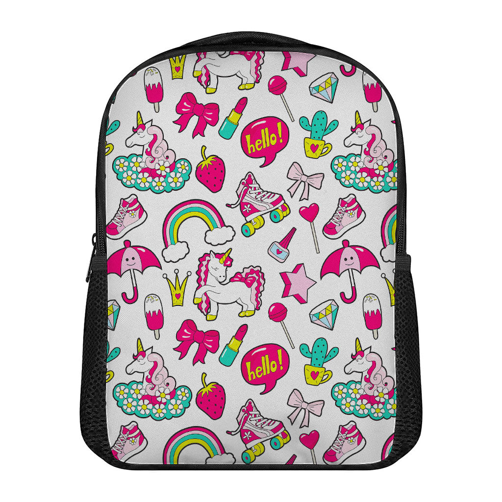 White Girly Unicorn Pattern Print Casual Backpack