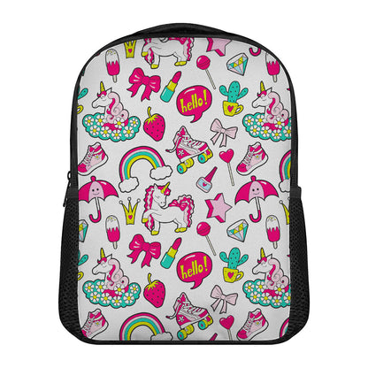 White Girly Unicorn Pattern Print Casual Backpack