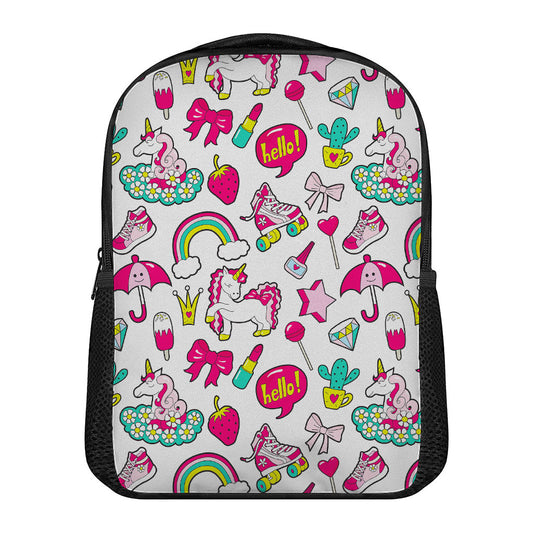 White Girly Unicorn Pattern Print Casual Backpack