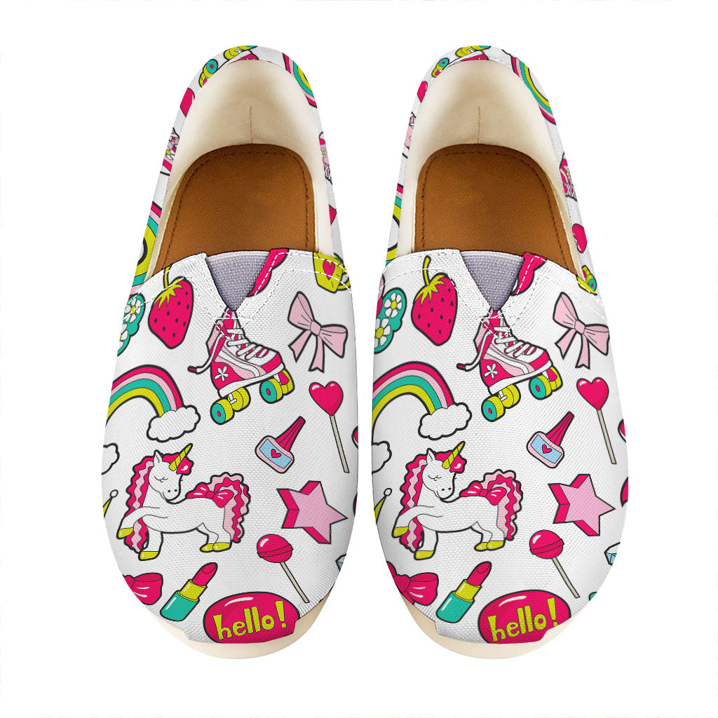 White Girly Unicorn Pattern Print Casual Shoes