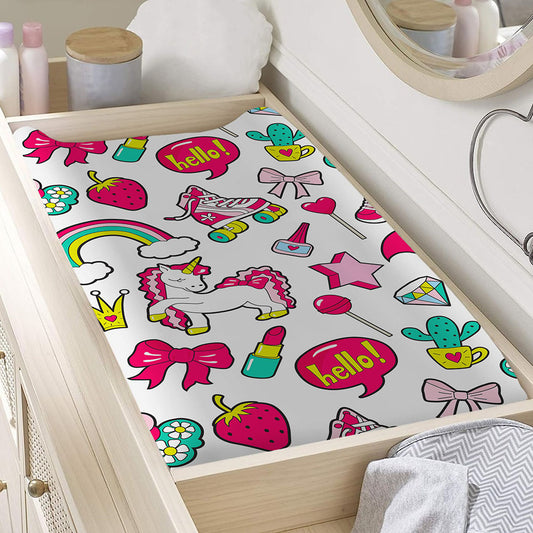 White Girly Unicorn Pattern Print Changing Pad Cover