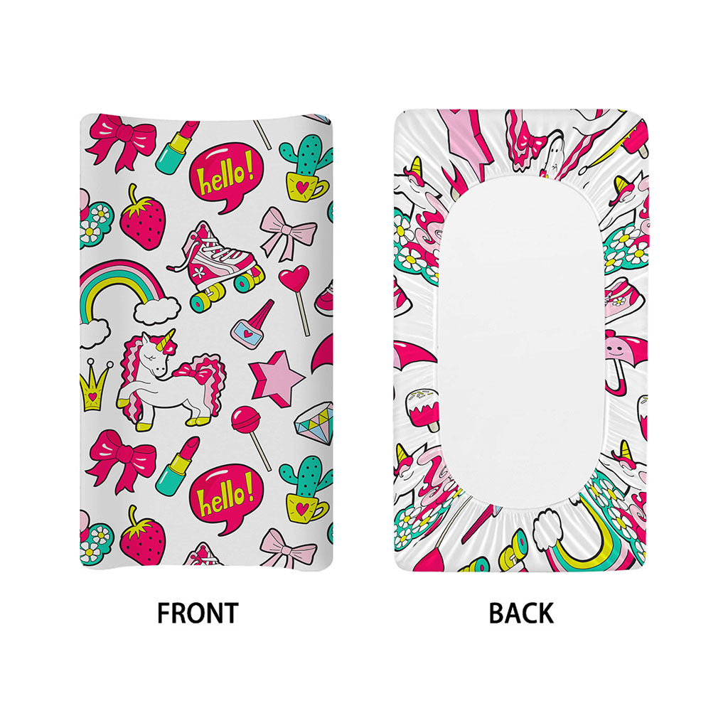 White Girly Unicorn Pattern Print Changing Pad Cover