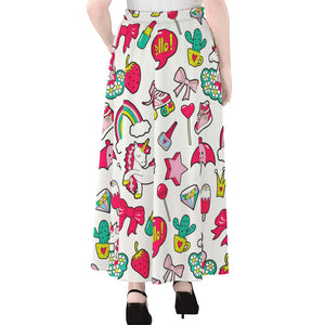 White Girly Unicorn Pattern Print Chiffon Maxi Skirt