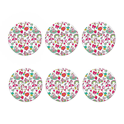White Girly Unicorn Pattern Print Coaster Set