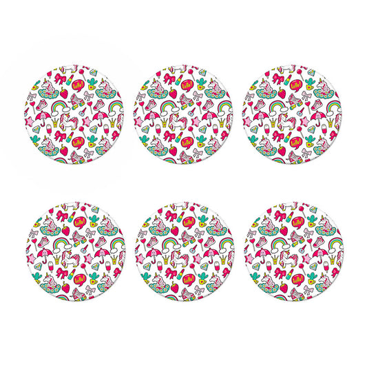 White Girly Unicorn Pattern Print Coaster Set