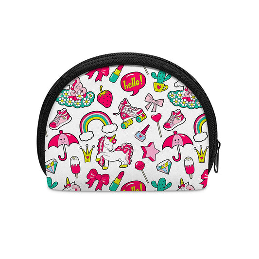 White Girly Unicorn Pattern Print Coin Purse
