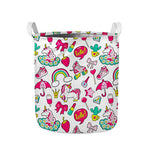 White Girly Unicorn Pattern Print Collapsible Laundry Basket