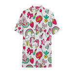 White Girly Unicorn Pattern Print Cotton Hawaiian Shirt