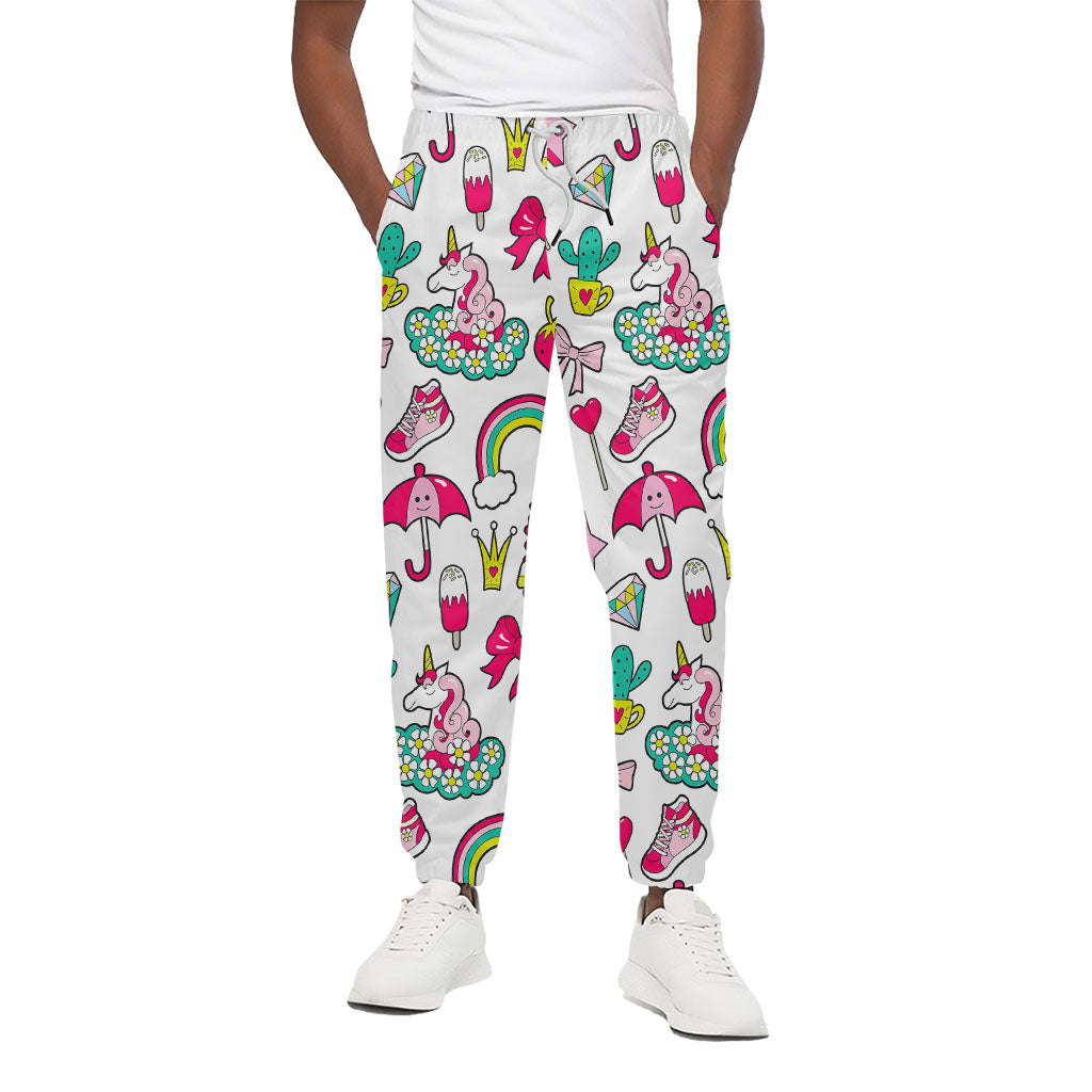 White Girly Unicorn Pattern Print Cotton Pants