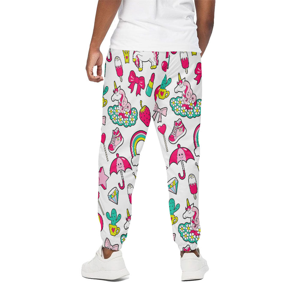 White Girly Unicorn Pattern Print Cotton Pants