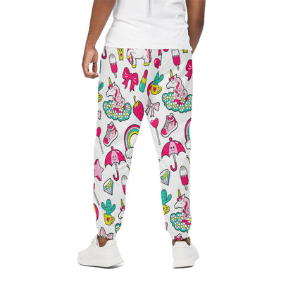 White Girly Unicorn Pattern Print Cotton Pants