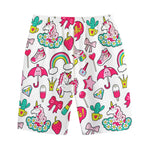 White Girly Unicorn Pattern Print Cotton Shorts