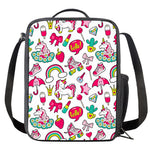 White Girly Unicorn Pattern Print Crossbody Lunch Bag