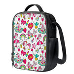 White Girly Unicorn Pattern Print Crossbody Lunch Bag