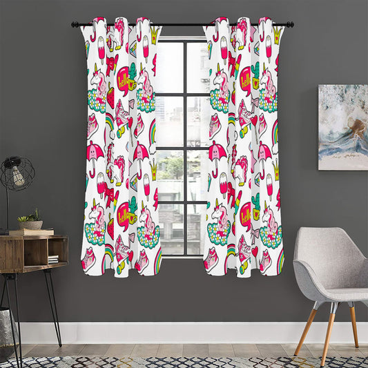 White Girly Unicorn Pattern Print Curtain