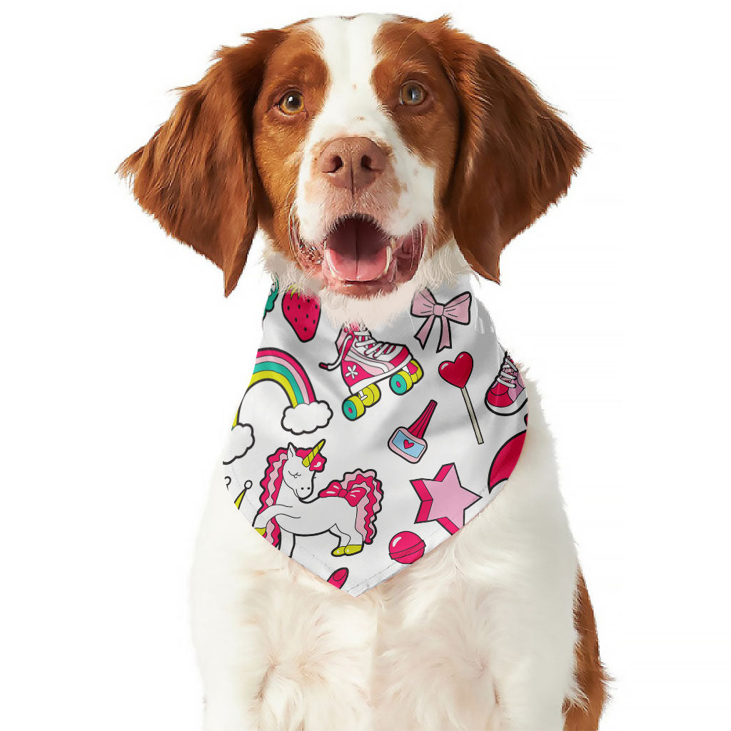 White Girly Unicorn Pattern Print Dog Bandana